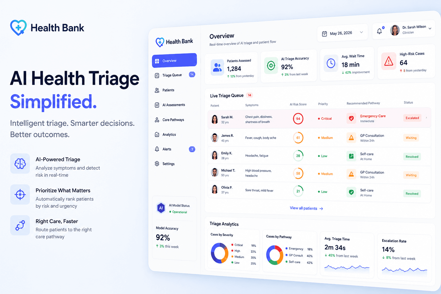 Health Bank AI Health Triage landing page